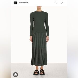 Zimmerman olive crew neck top and matching pleated skirt